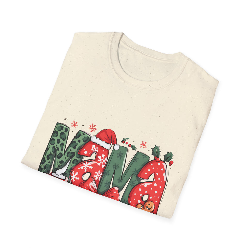 Christmas Mama T-Shirt — Festive 'Mama' Holiday Tee with Santa Hat, Gingerbread & Bow