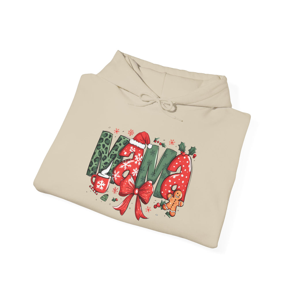 Mama Christmas Hoodie – Festive Holiday Mama Sweatshirt with Gingerbread & Wreath Design