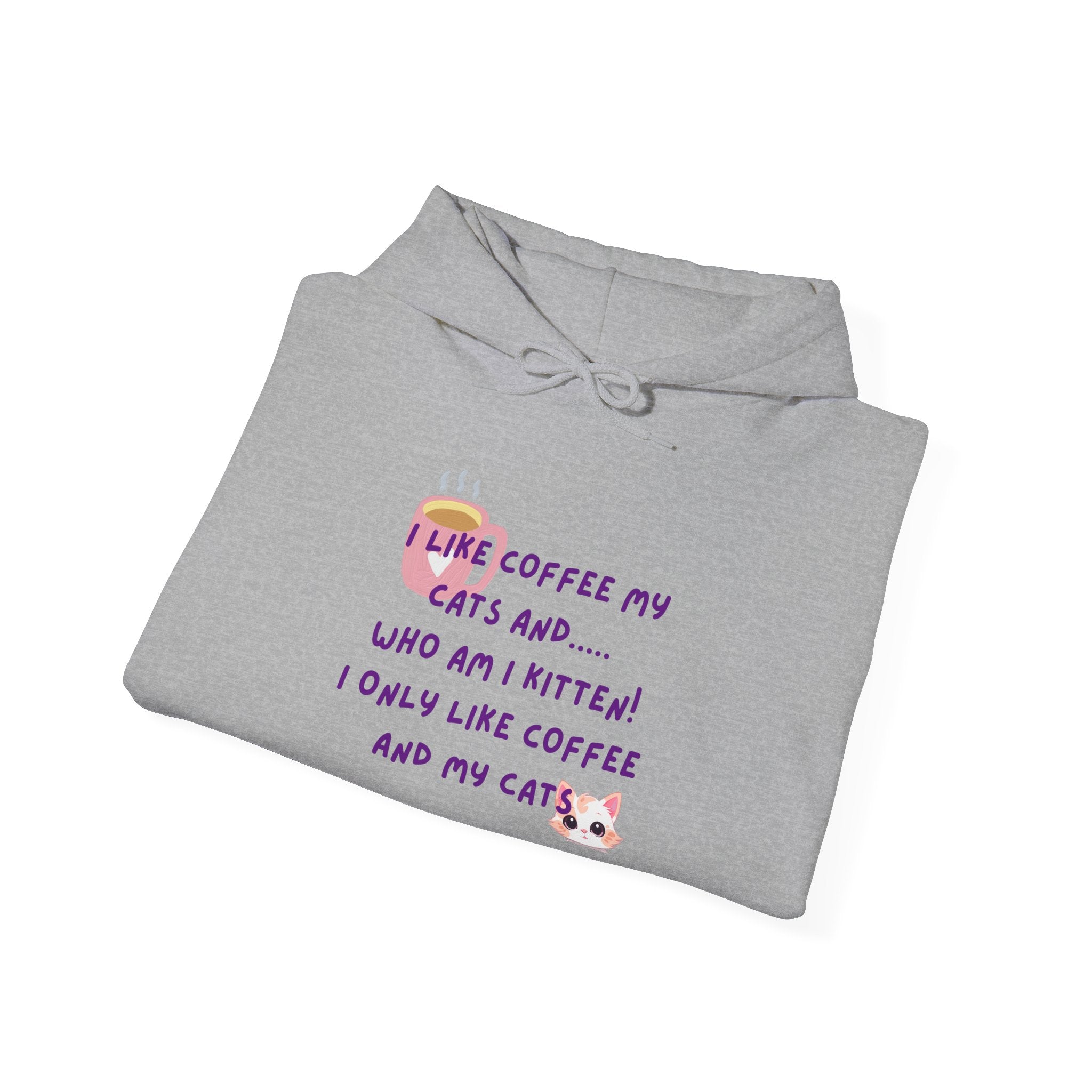 Cat Lover Coffee Hoodie — "I Like Coffee, My Cats and..." Cute Kitten Graphic Hoodie