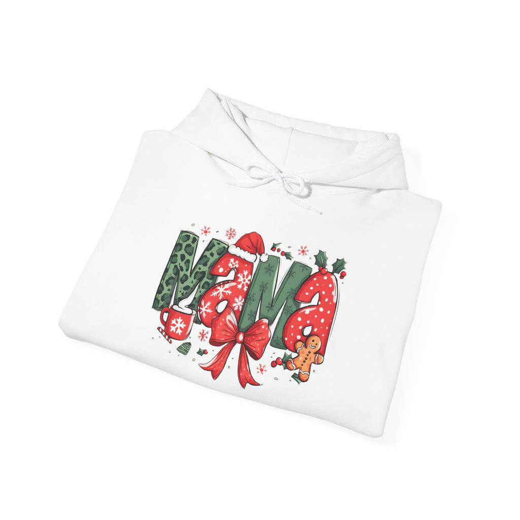 Mama Christmas Hoodie – Festive Holiday Mama Sweatshirt with Gingerbread & Wreath Design