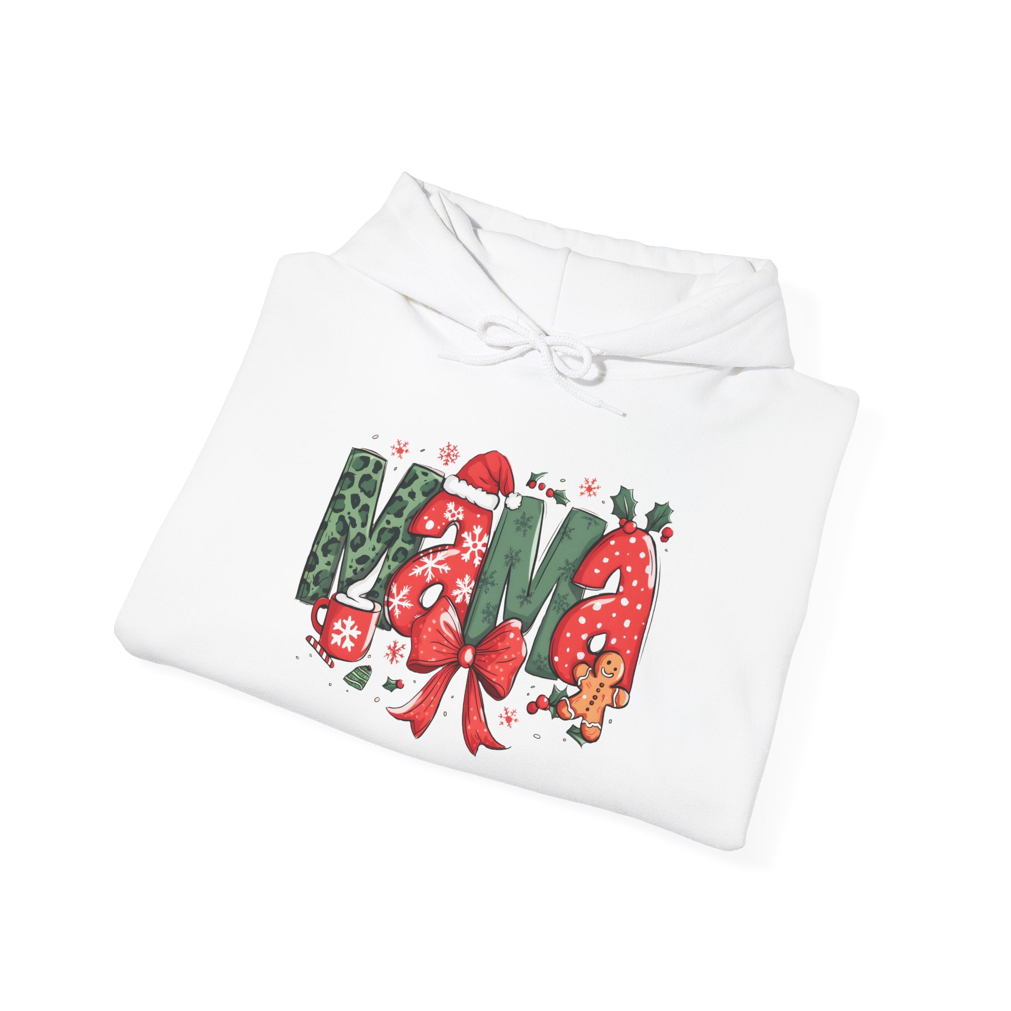 Mama Christmas Hoodie – Festive Holiday Mama Sweatshirt with Gingerbread & Wreath Design