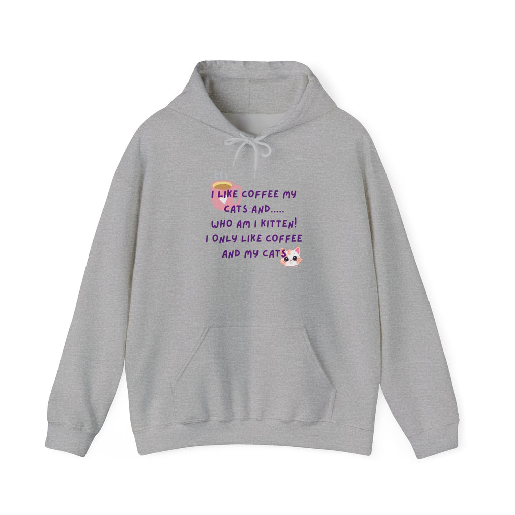 Cat Lover Coffee Hoodie — "I Like Coffee, My Cats and..." Cute Kitten Graphic Hoodie