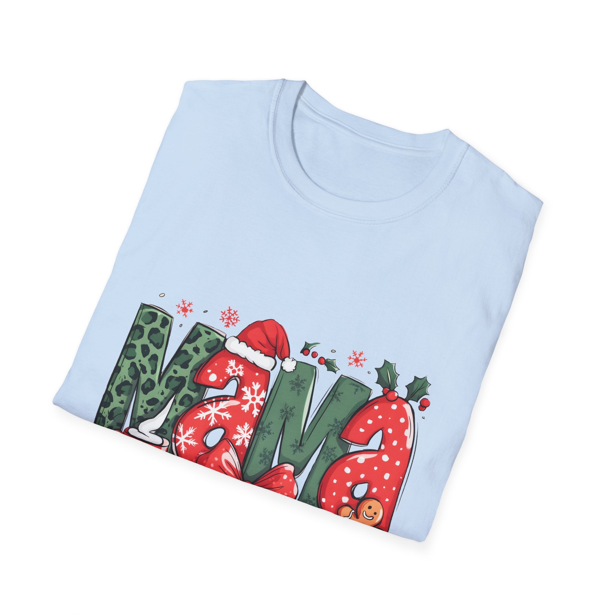 Christmas Mama T-Shirt — Festive 'Mama' Holiday Tee with Santa Hat, Gingerbread & Bow
