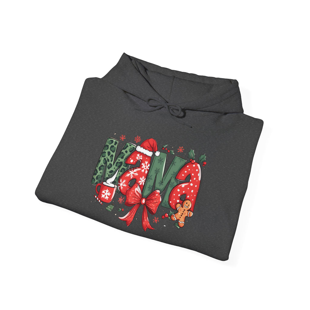 Mama Christmas Hoodie – Festive Holiday Mama Sweatshirt with Gingerbread & Wreath Design