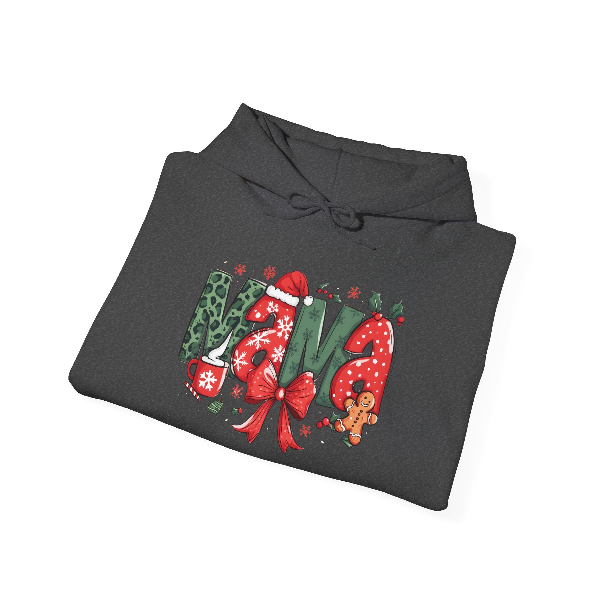 Mama Christmas Hoodie – Festive Holiday Mama Sweatshirt with Gingerbread & Wreath Design