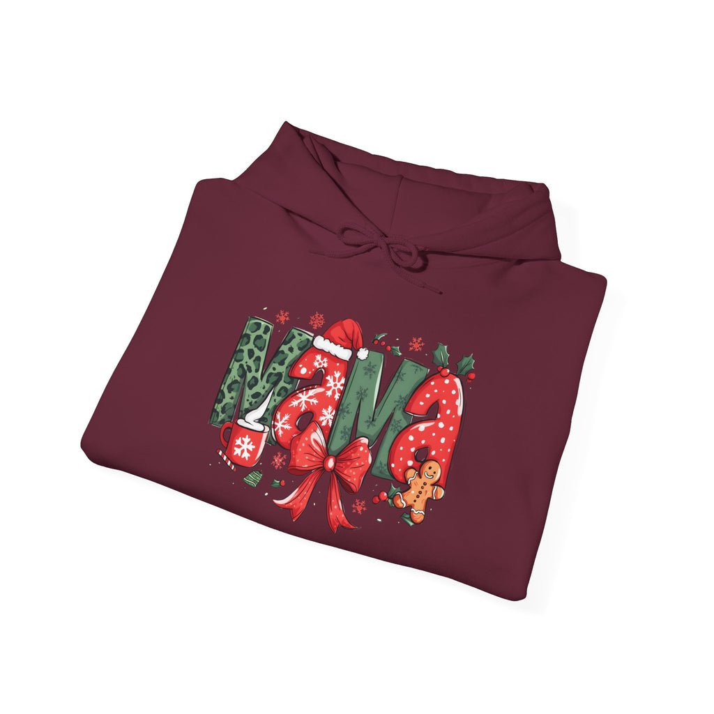 Mama Christmas Hoodie – Festive Holiday Mama Sweatshirt with Gingerbread & Wreath Design