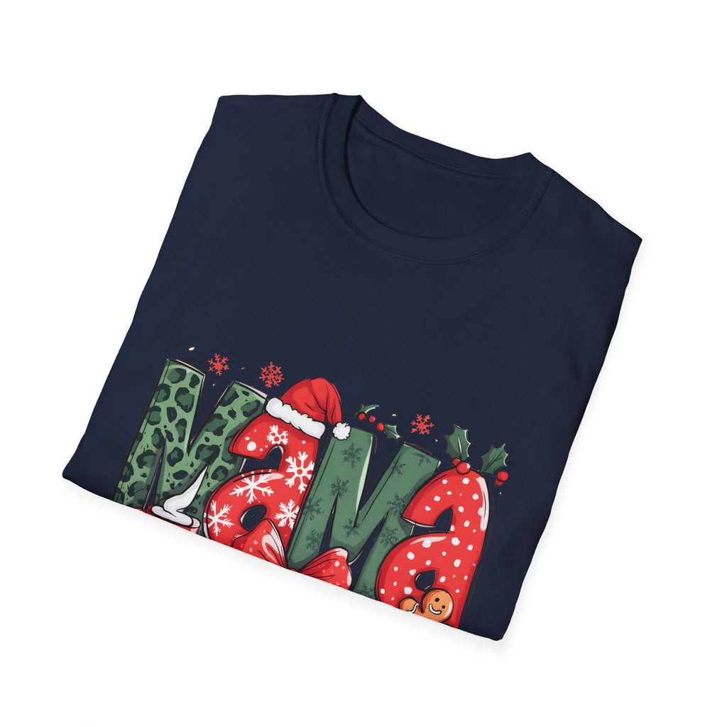 Christmas Mama T-Shirt — Festive 'Mama' Holiday Tee with Santa Hat, Gingerbread & Bow