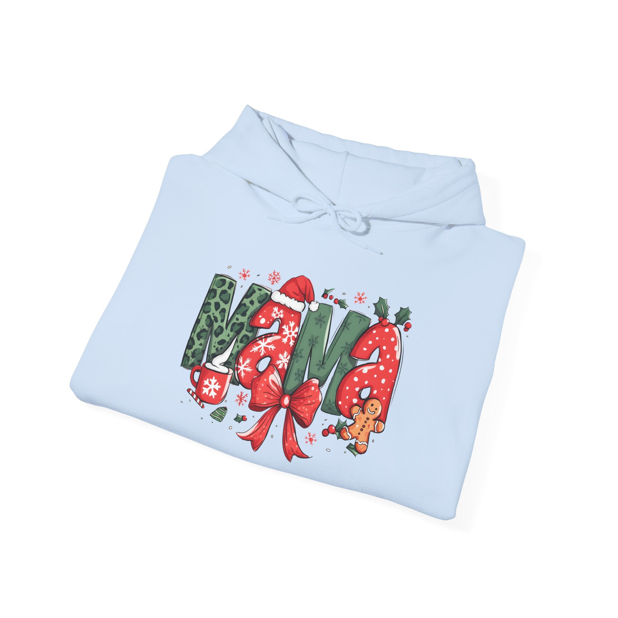Mama Christmas Hoodie – Festive Holiday Mama Sweatshirt with Gingerbread & Wreath Design