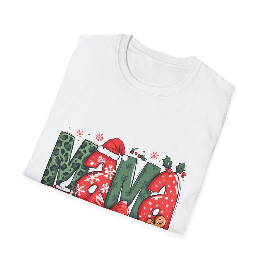 Christmas Mama T-Shirt — Festive 'Mama' Holiday Tee with Santa Hat, Gingerbread & Bow