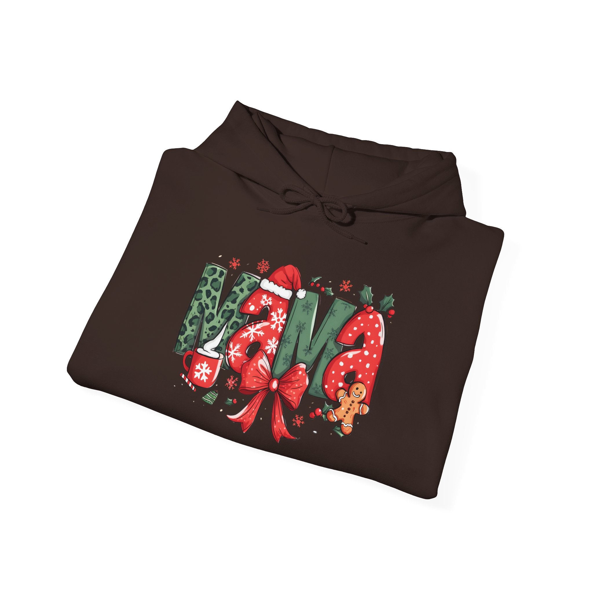 Mama Christmas Hoodie – Festive Holiday Mama Sweatshirt with Gingerbread & Wreath Design