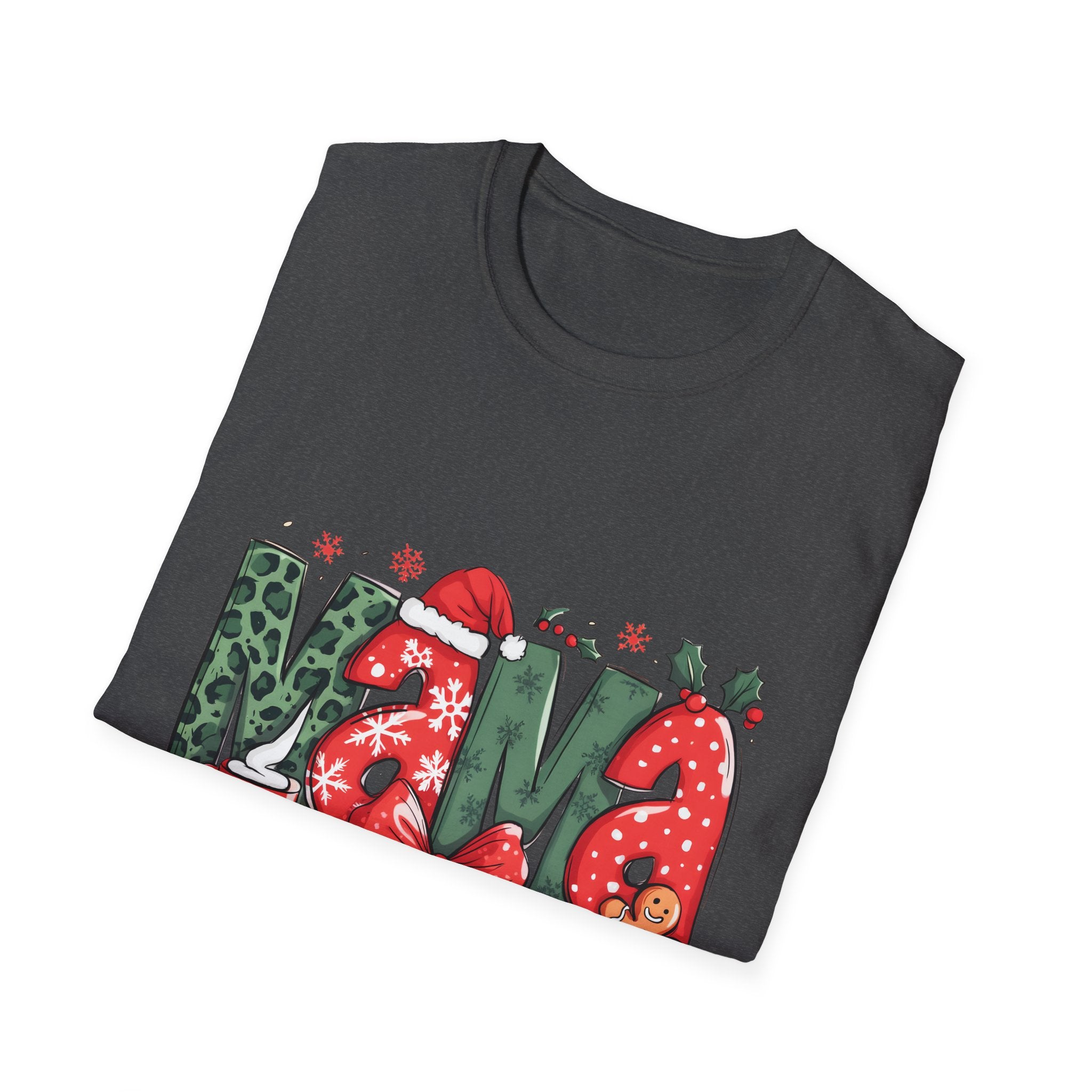 Christmas Mama T-Shirt — Festive 'Mama' Holiday Tee with Santa Hat, Gingerbread & Bow