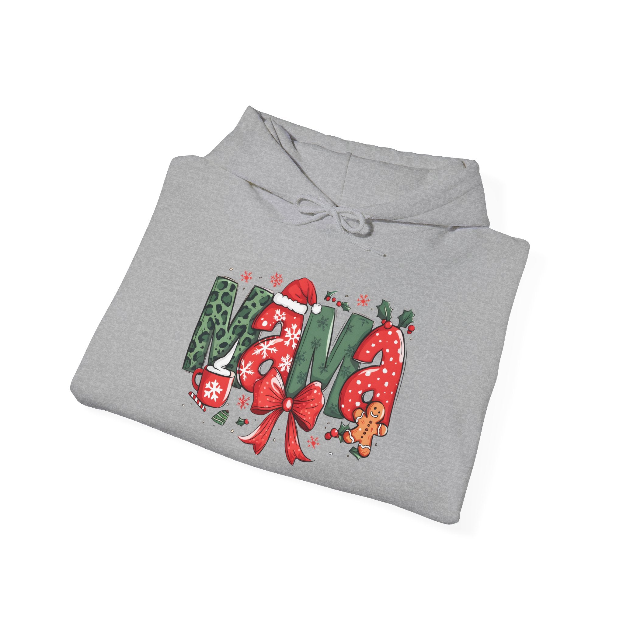 Mama Christmas Hoodie – Festive Holiday Mama Sweatshirt with Gingerbread & Wreath Design
